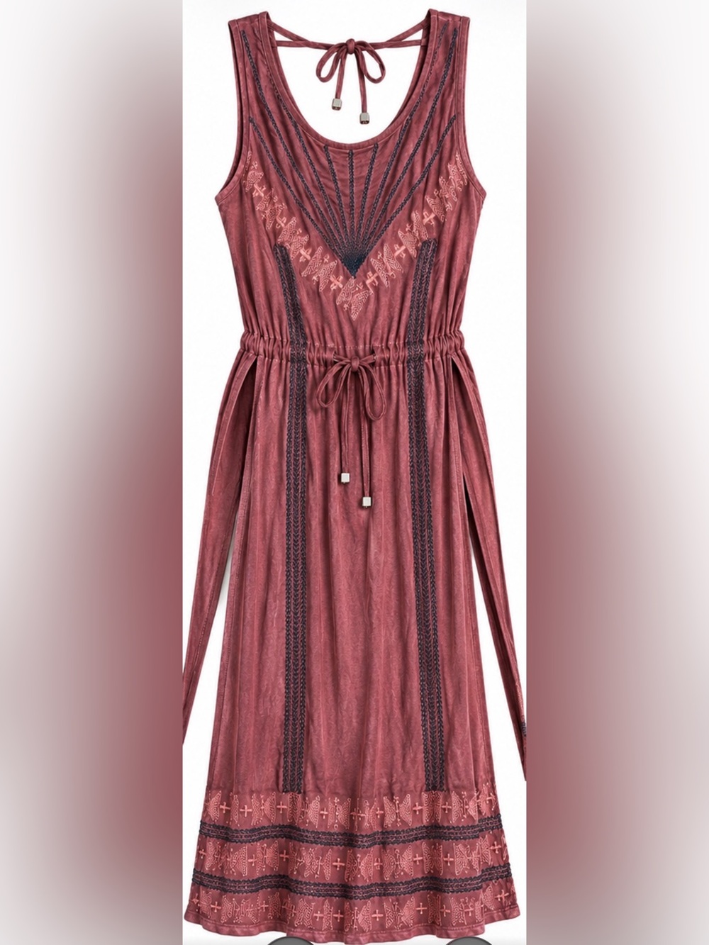 POL Mauve Embroidered Boho Tank Duster Long Sleeveless Vest Side Slits. Small